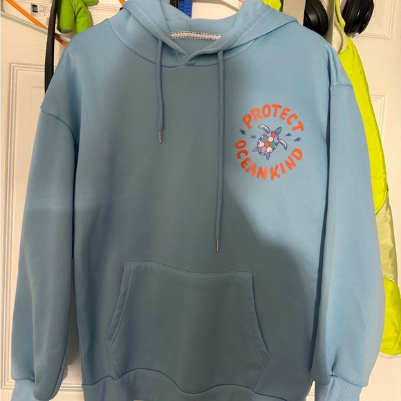 Ocean Coast Tops - Light Blue "Protect Oceankind" Turtle Graphic Hoodie